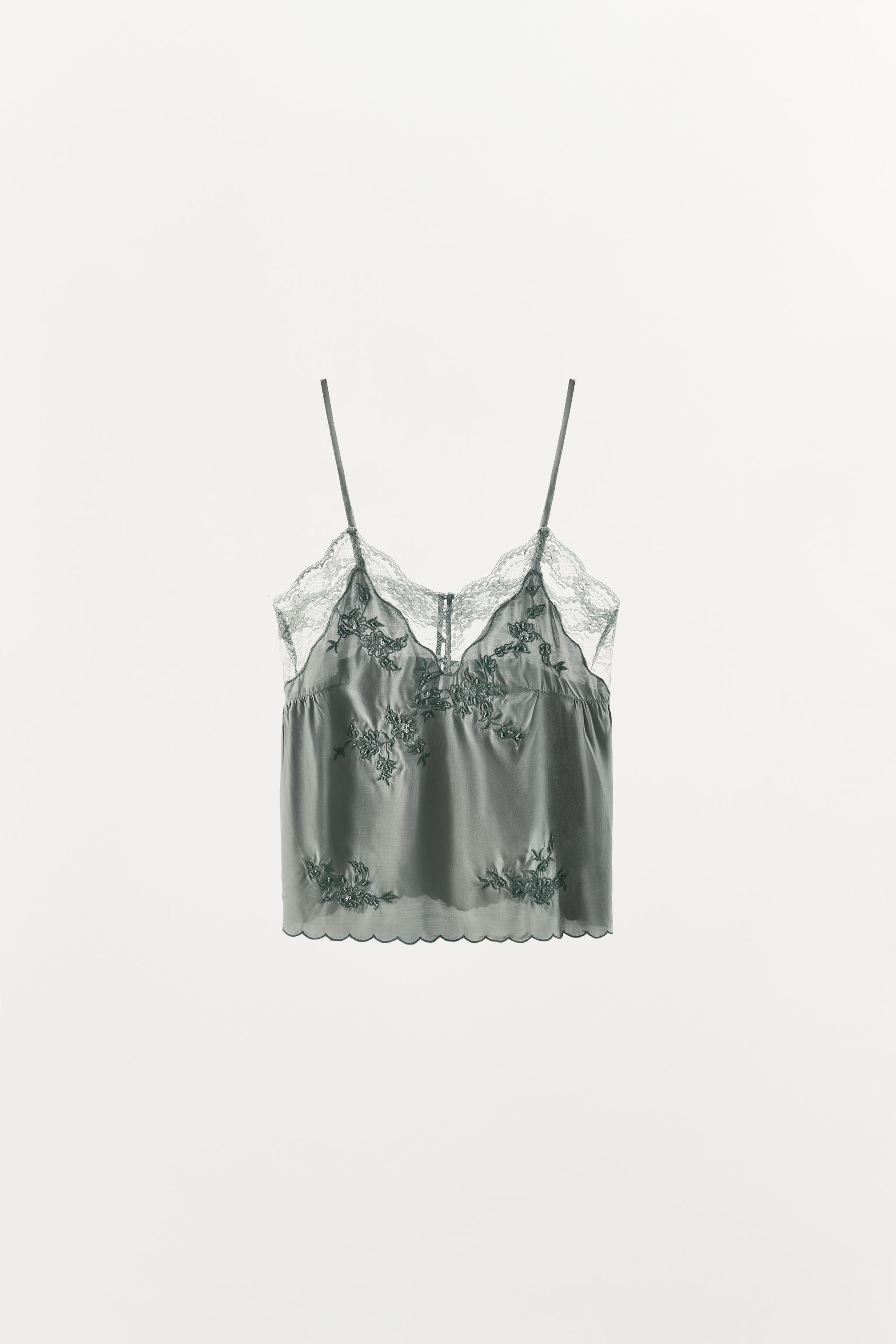 TOP À BRETELLES BRODERIES DENTELLE